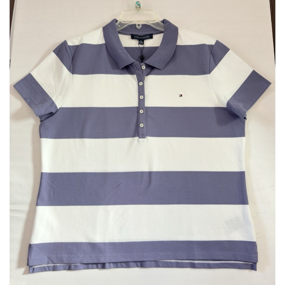 Tommy Hilfiger Women Purple/White Large Stripe Polo Button up  XXL NwT